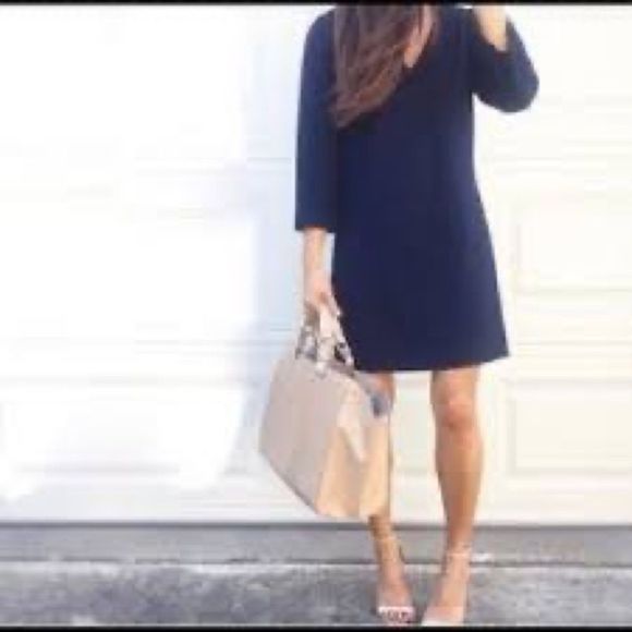 J. Crew Dark Navy wool V Neck Crepe Sheath Dress Lined 4 - Picture 2 of 9